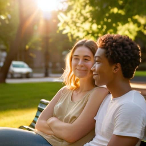Happy couple embracing Friendship to lovers transition